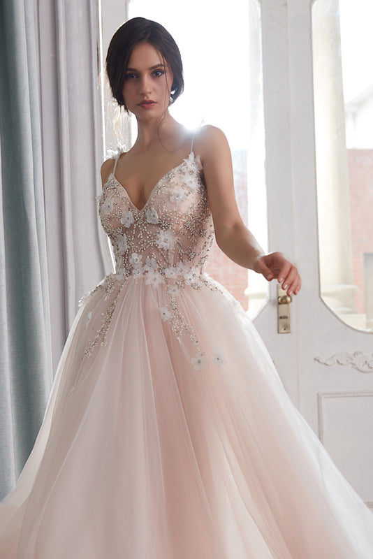 Tulle A-Line/Princess Appliques Lace wedding dresses – Angrila