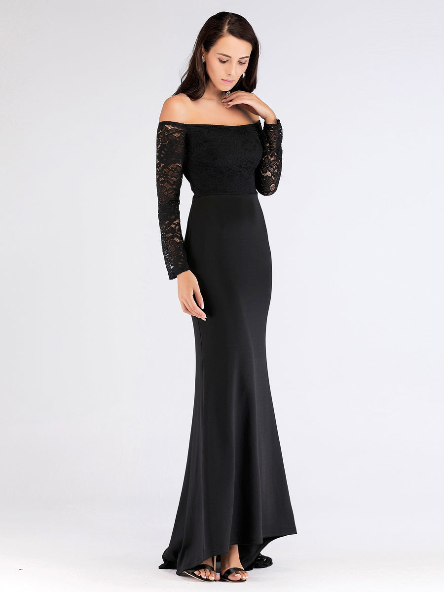 Black Off-the-Shoulder Long Sleeves Prom Dresses – Angrila