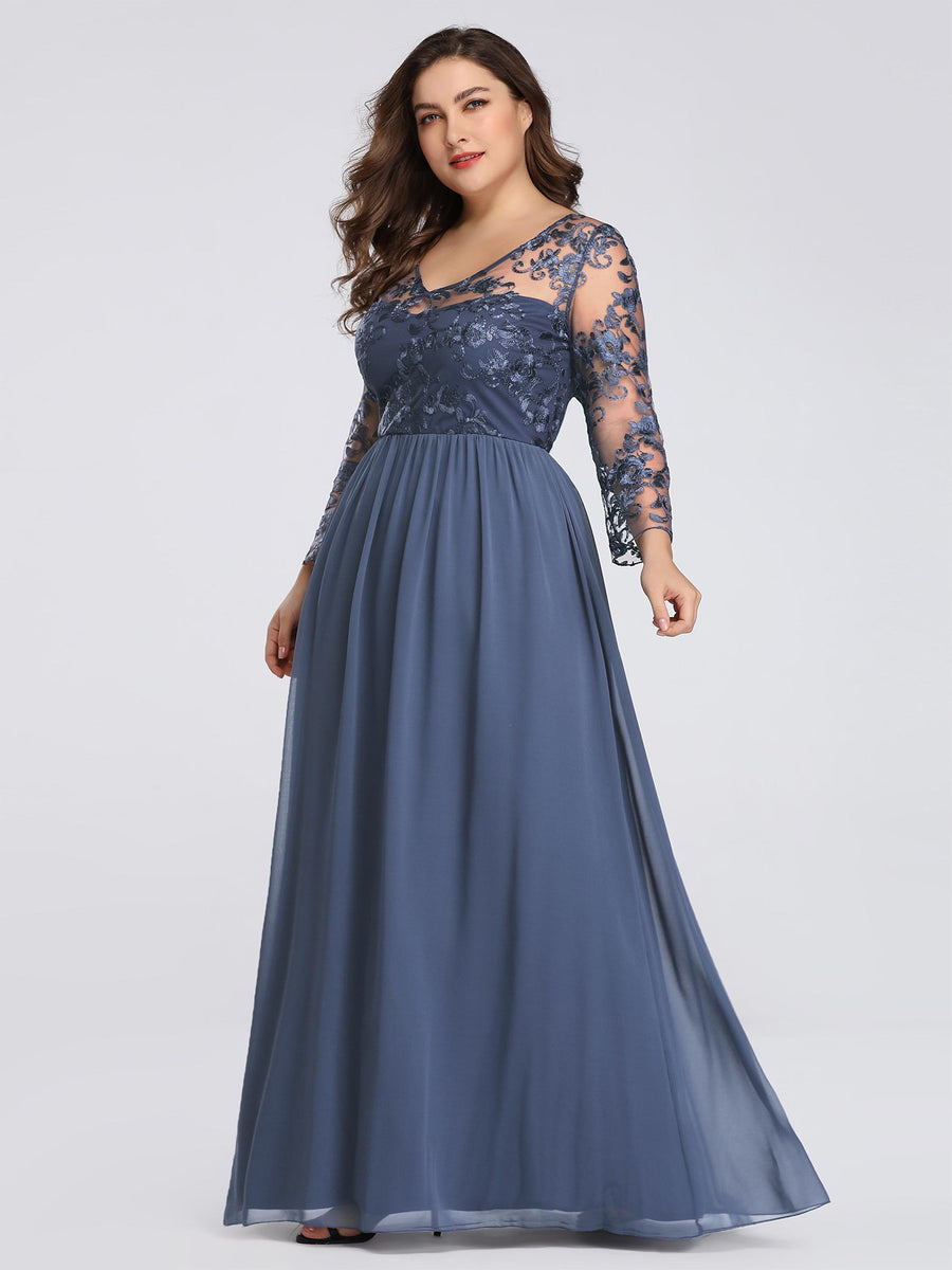 Chiffon Long Sleeves V-neck Appliques Lace Prom Dresses – Angrila