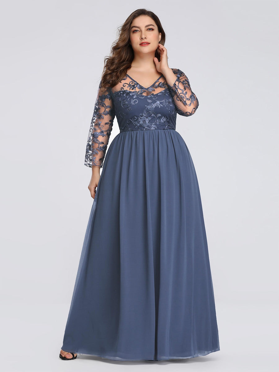 Chiffon Long Sleeves V-neck Appliques Lace Prom Dresses – Angrila