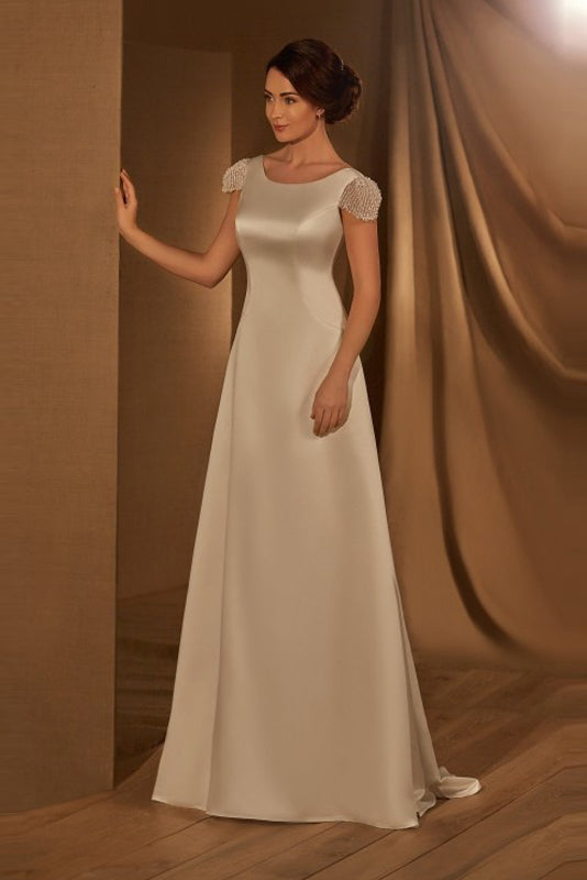 Elegant Satin Wedding Dresses with Cap Sleeves – Angrila
