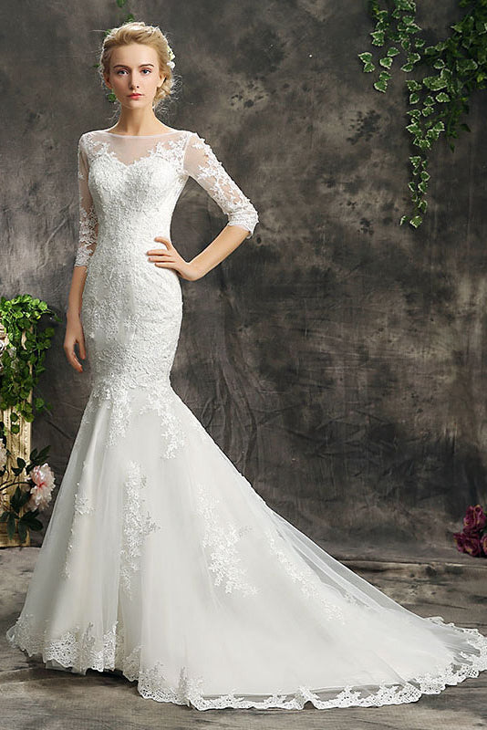 Illusion Neckline Mermaid Bridal Wedding Dresses Angrila 5505