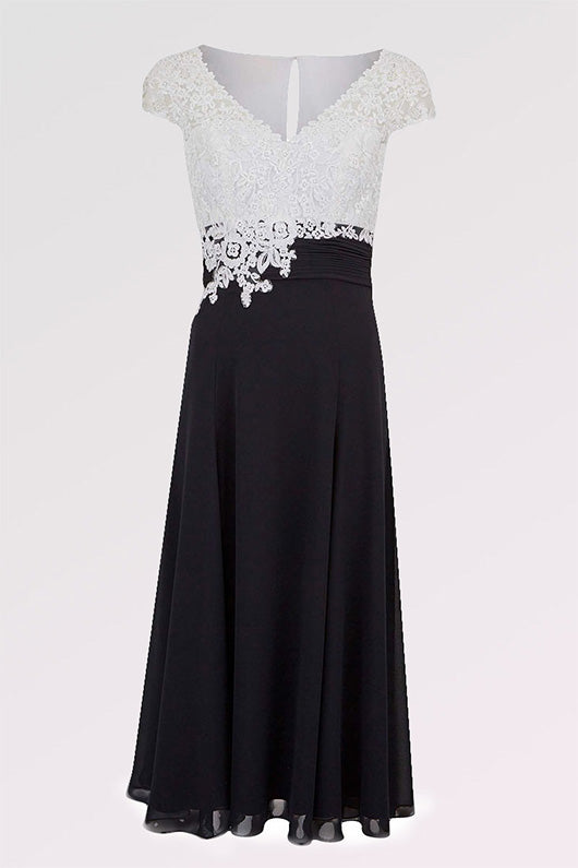 A-line V-neck Cap Sleeves Tea-length Chiffon Lace Mother of the Bride ...