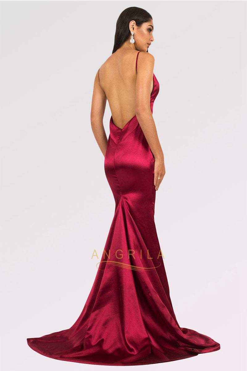 Long Mermaid V-neck Satin Backless Prom Dresses – Angrila