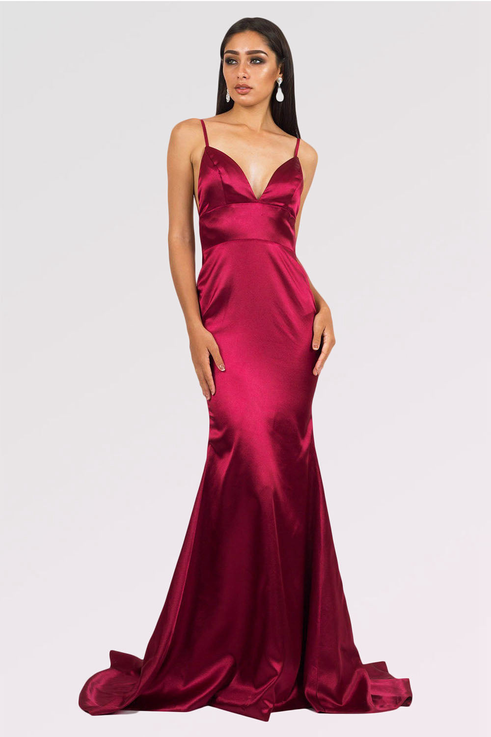 Long Mermaid V-neck Satin Backless Prom Dresses – Angrila