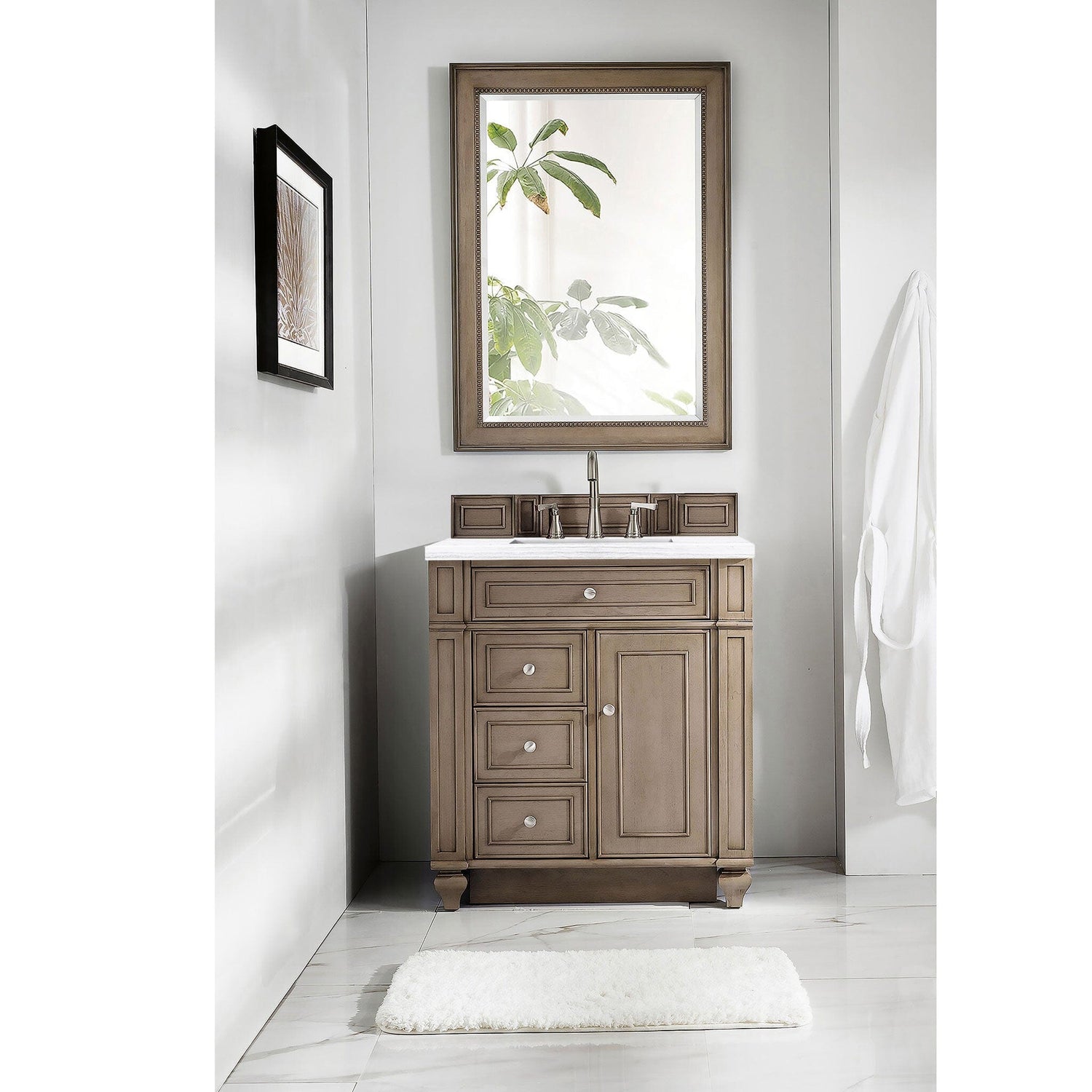 30 Bristol Single Bathroom Vanity White Washed Walnut 3933