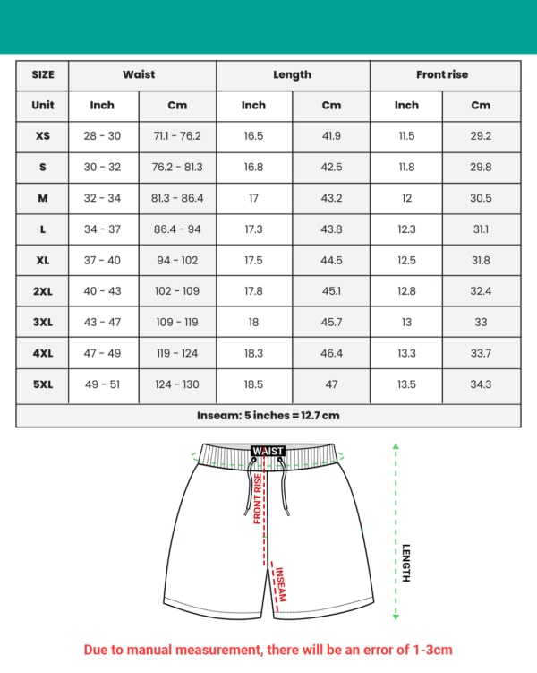 Above Knee Shorts Size Chart