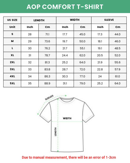 AOP Animewise T-shirt Size Chart