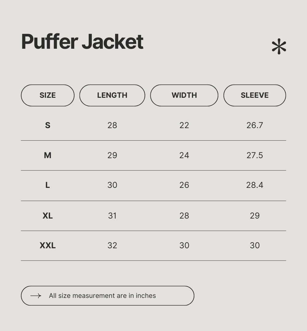 puffer Jacket Size Chart