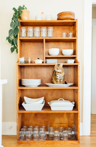 Store your cutlery and cats out in the open to save space and add one more element of decor