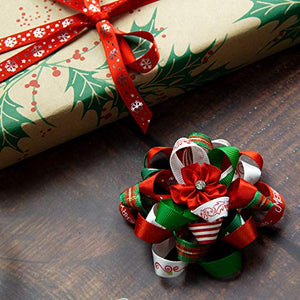 VATIN 20 Rolls 110 Yards Christmas Ribbons Printed Grosgrain Ribbon Polyester Satin Ribbon Sheer Organze Ribbon 3/8" Wide Xmas Ribbon Set for Christmas Gift Box Wrapping,Sewing,Hair Banding,DIY Craft