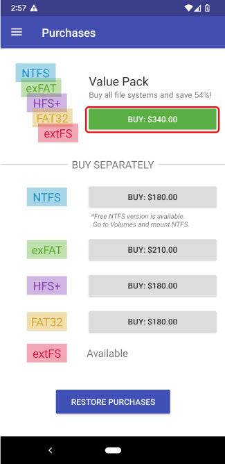 按下exfatntfs for usb by paragon software App exFAT全部購買選項