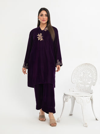 3 piece Velvet Suit- Embroidered ( Pret) BBL-11232204 – Benouf