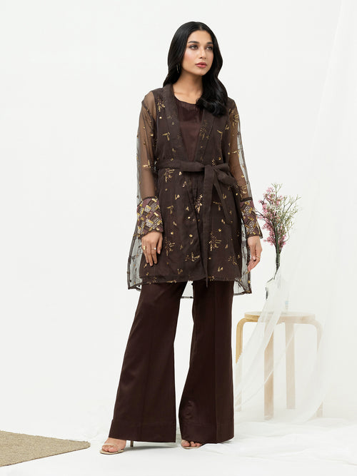 2 Piece Organza Cardigan-Embroidered (Pret)