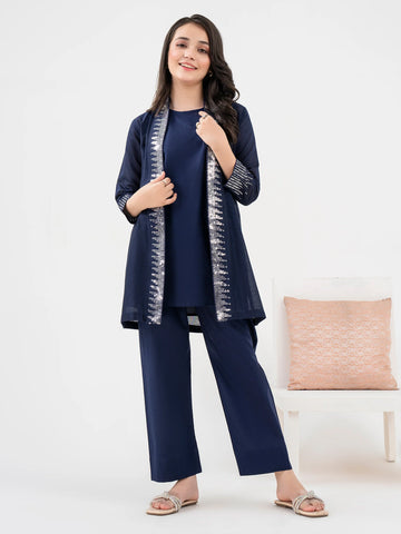 2 Piece Cotton Net Suit- Embroidered at Limelight