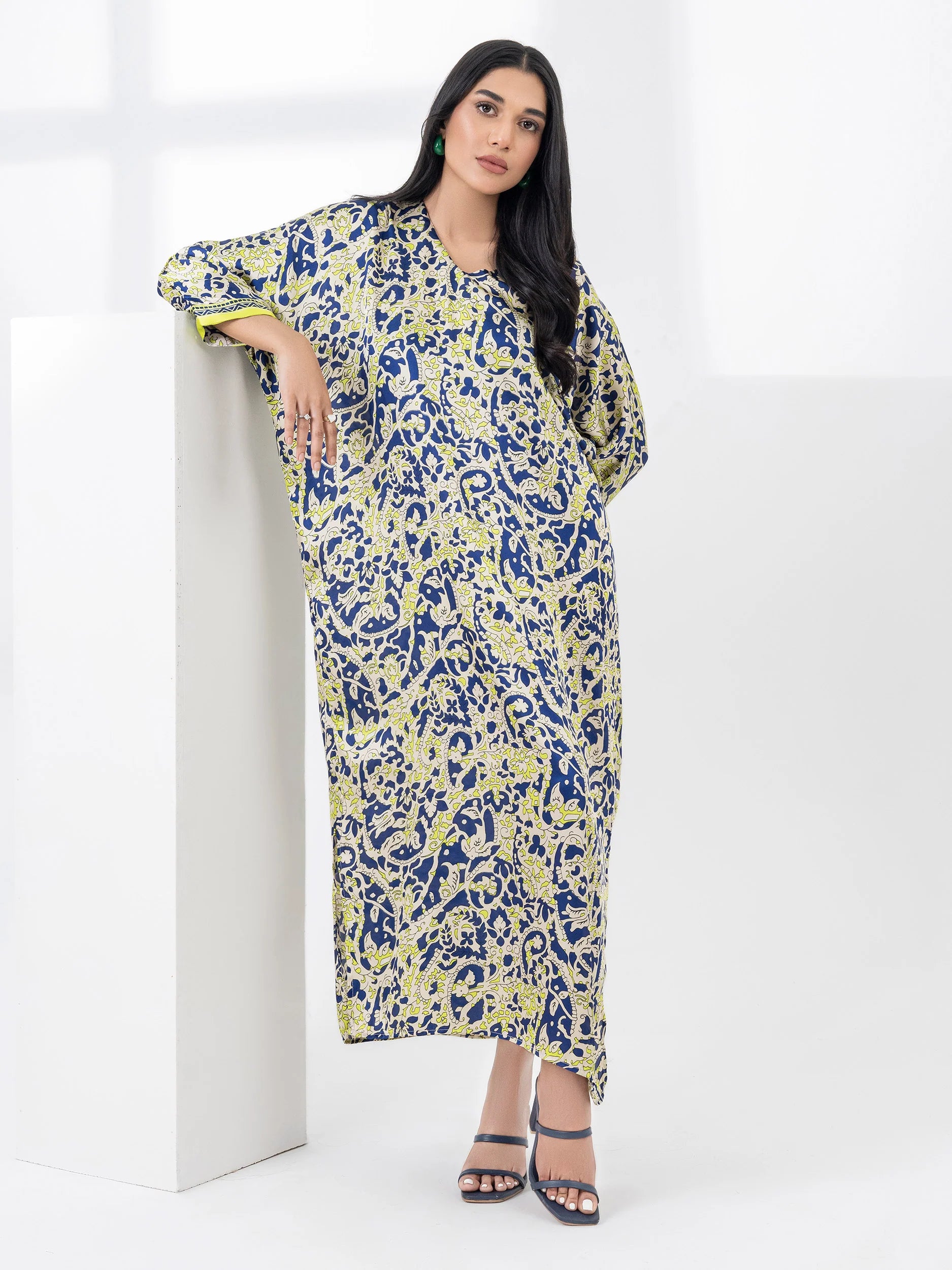 Western Printed Silk Dress - Limelight