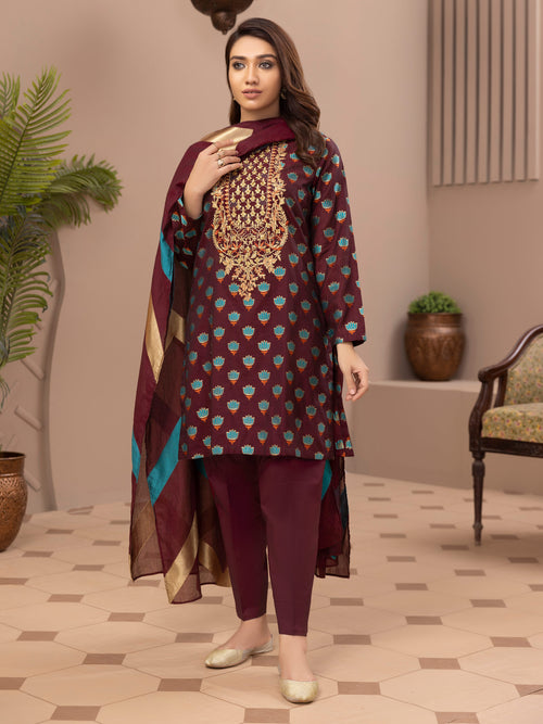 3 Piece Jacquard Suit-Embroidered (Unstitched)