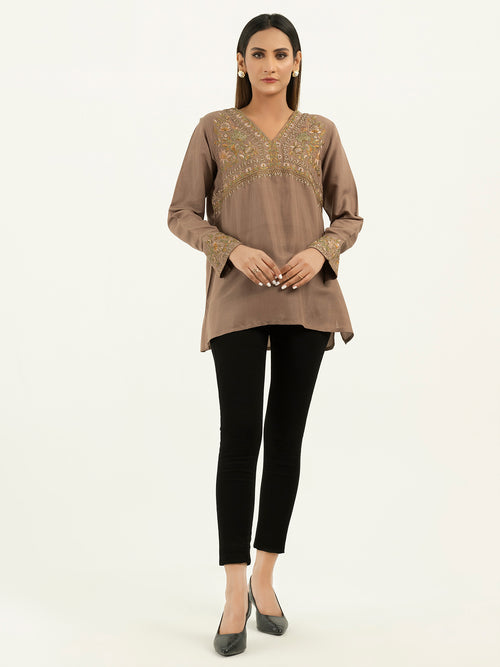 Raw Silk Kurti-Embroidered (Pret)