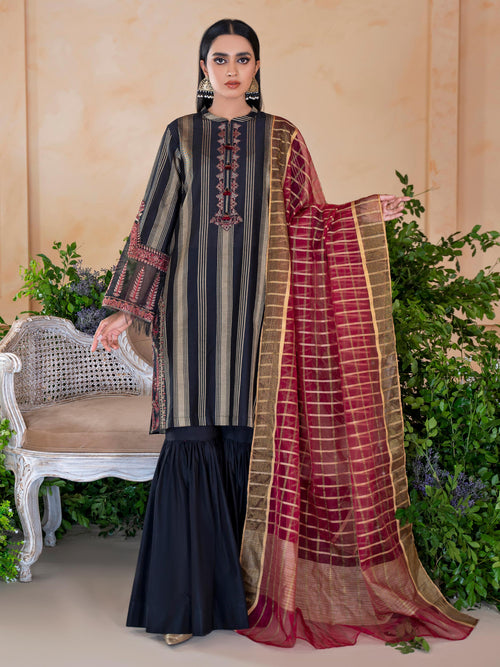 3 Piece Jacquard Suit-Embroidered (Unstitched)