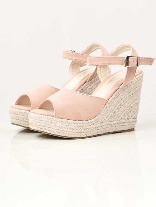 Suede Weave Wedges - Tea Pink