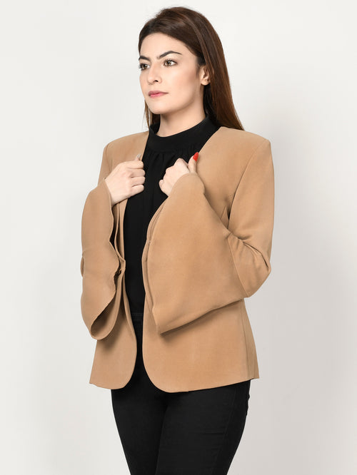 Ruffle Sleeved Coat - Brown