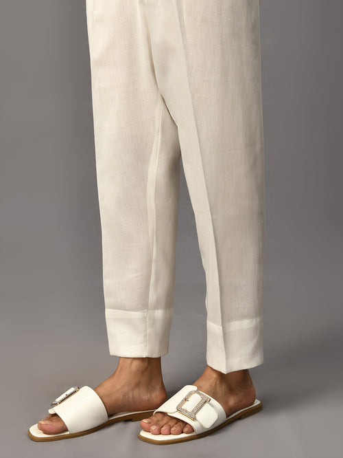 Satin Straight Trouser - White