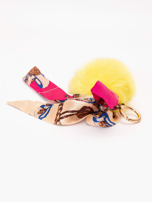 Ribboned Pompom Keychain