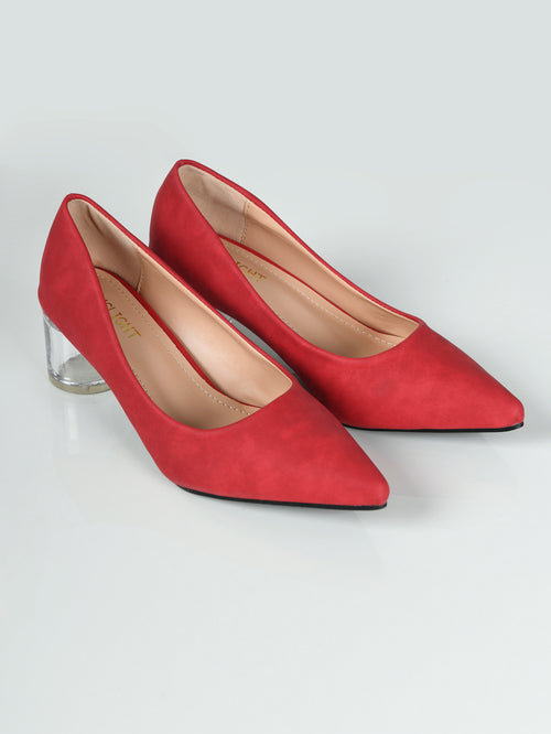 Transparent Block Heels - Red