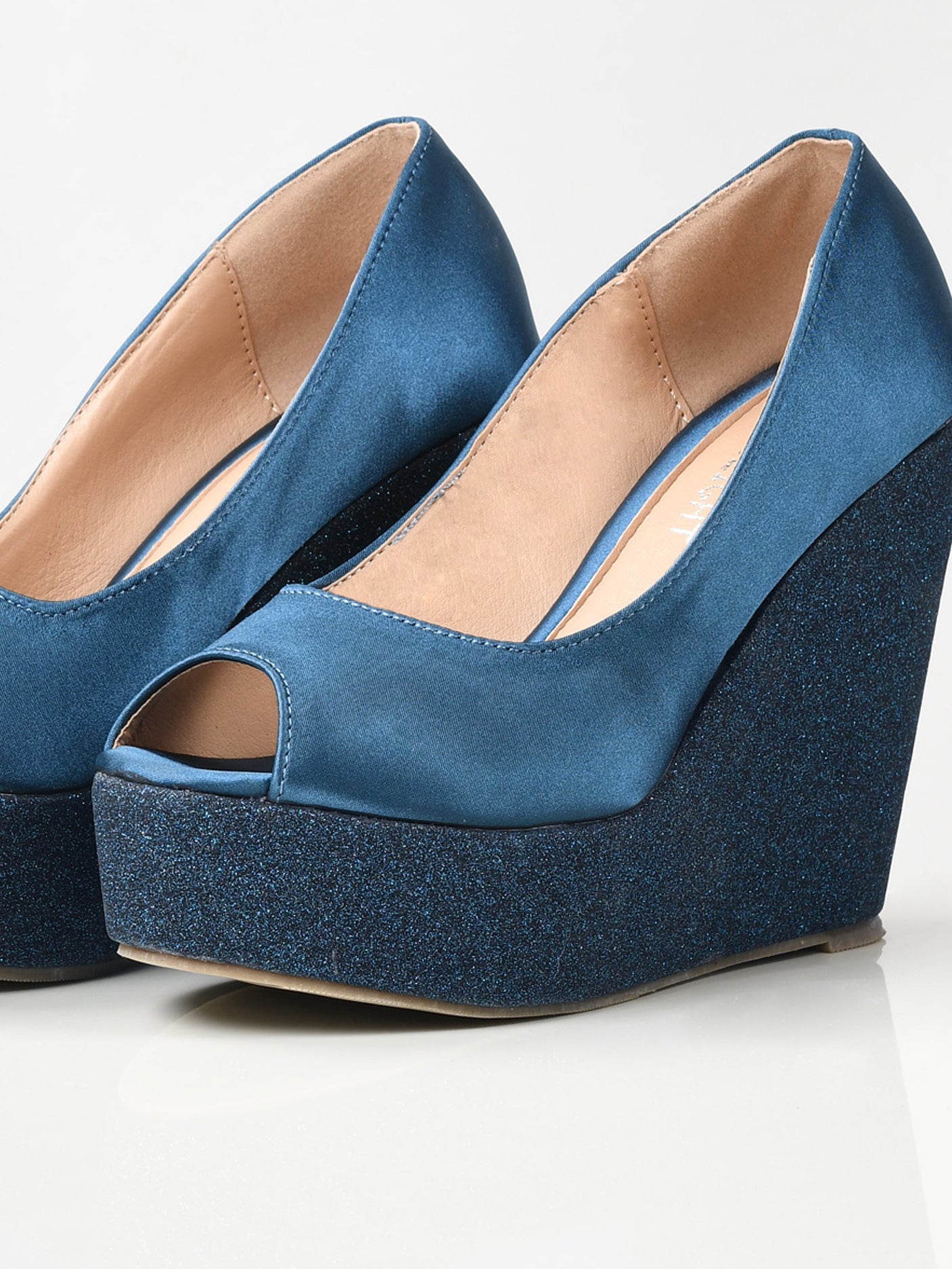 blue satin wedges