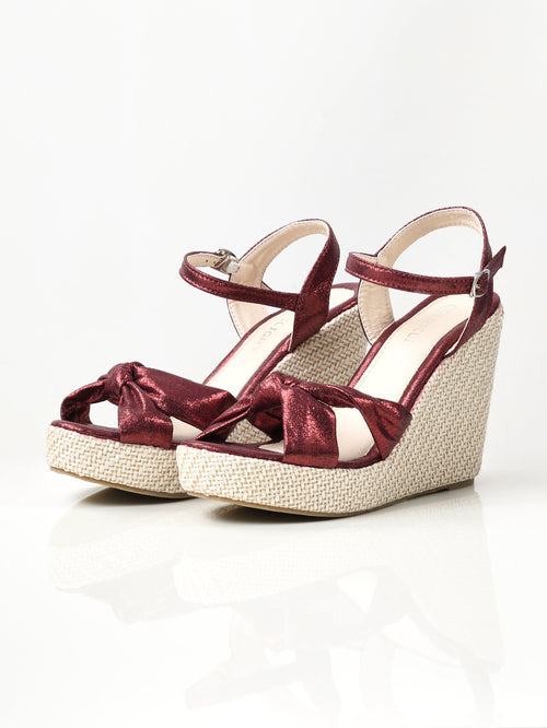 Shiny Knotted Wedges - Maroon