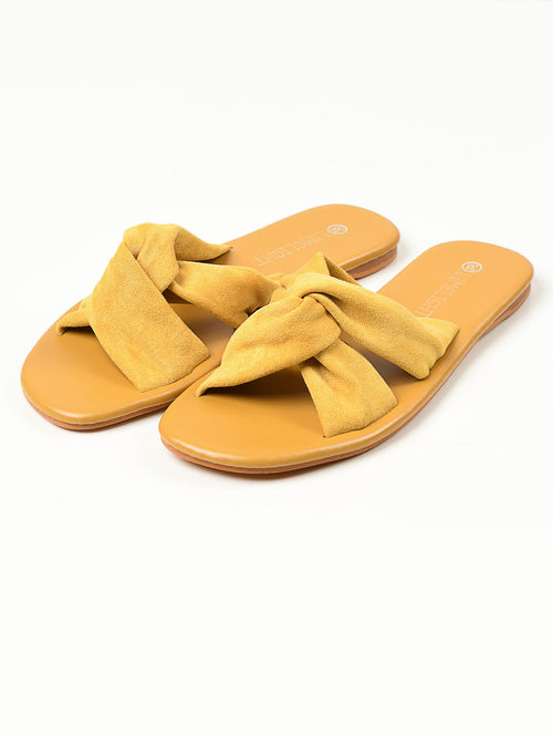 Knotted Suede Flats - Yellow