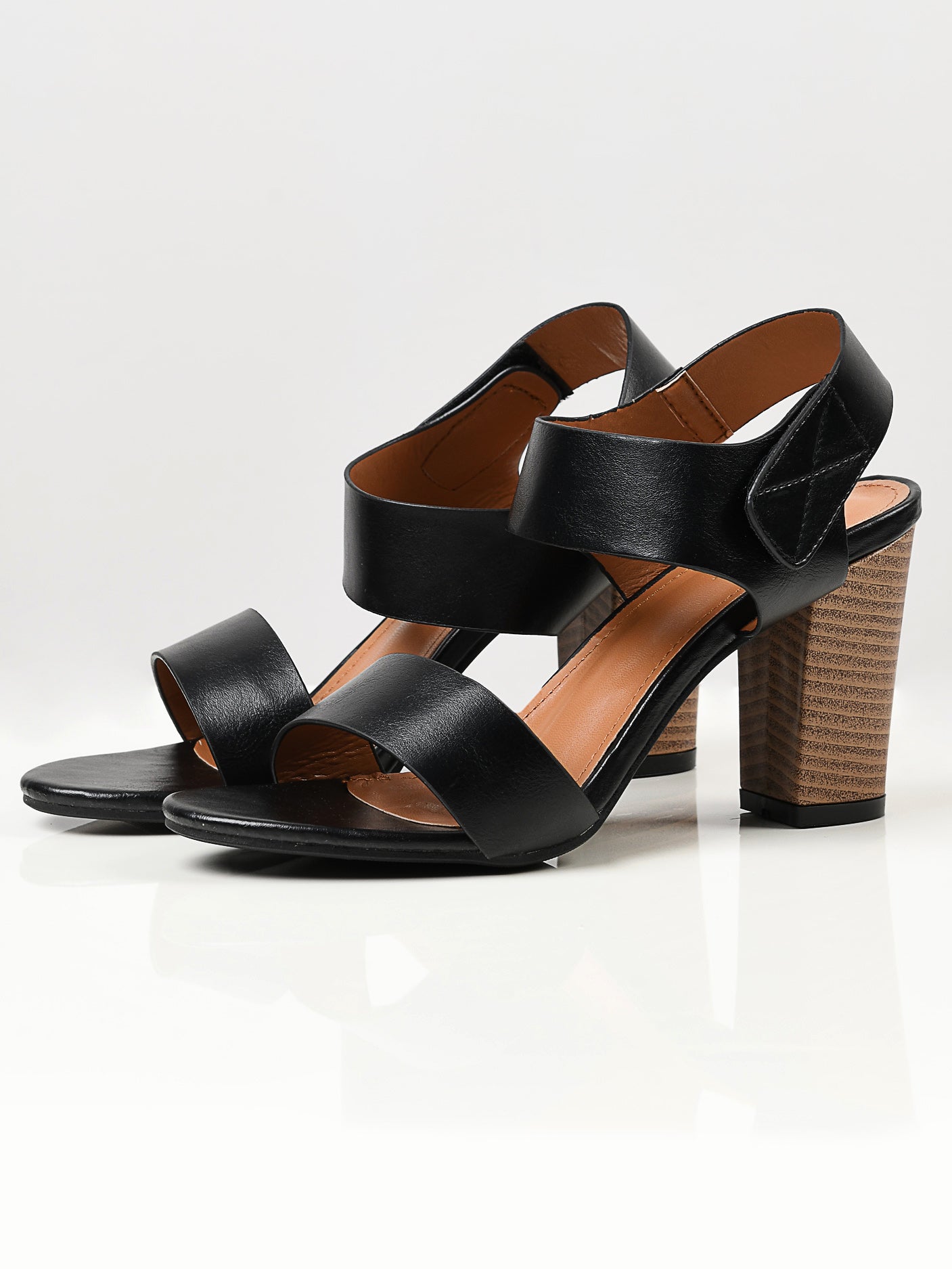 plain black block heels