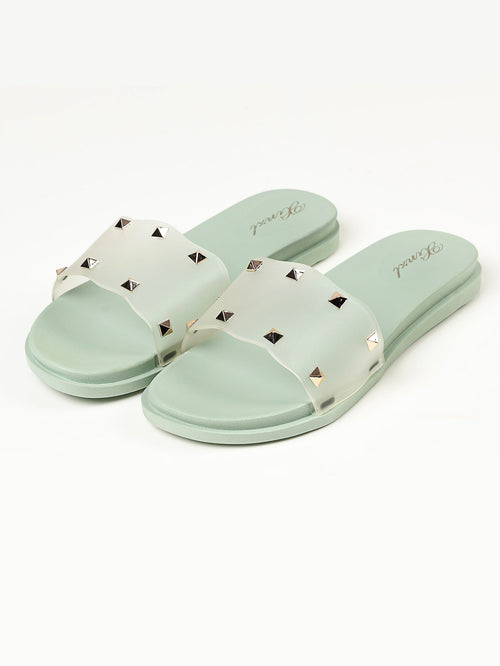 Studded Slide Slippers - Green