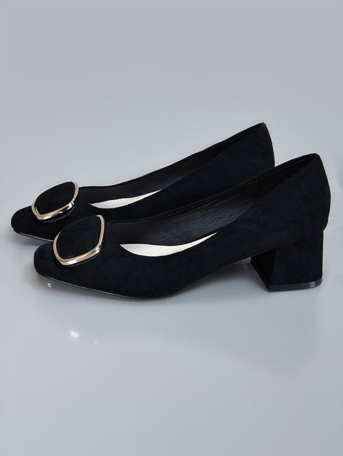 Metallic Finish Block Heels- Black