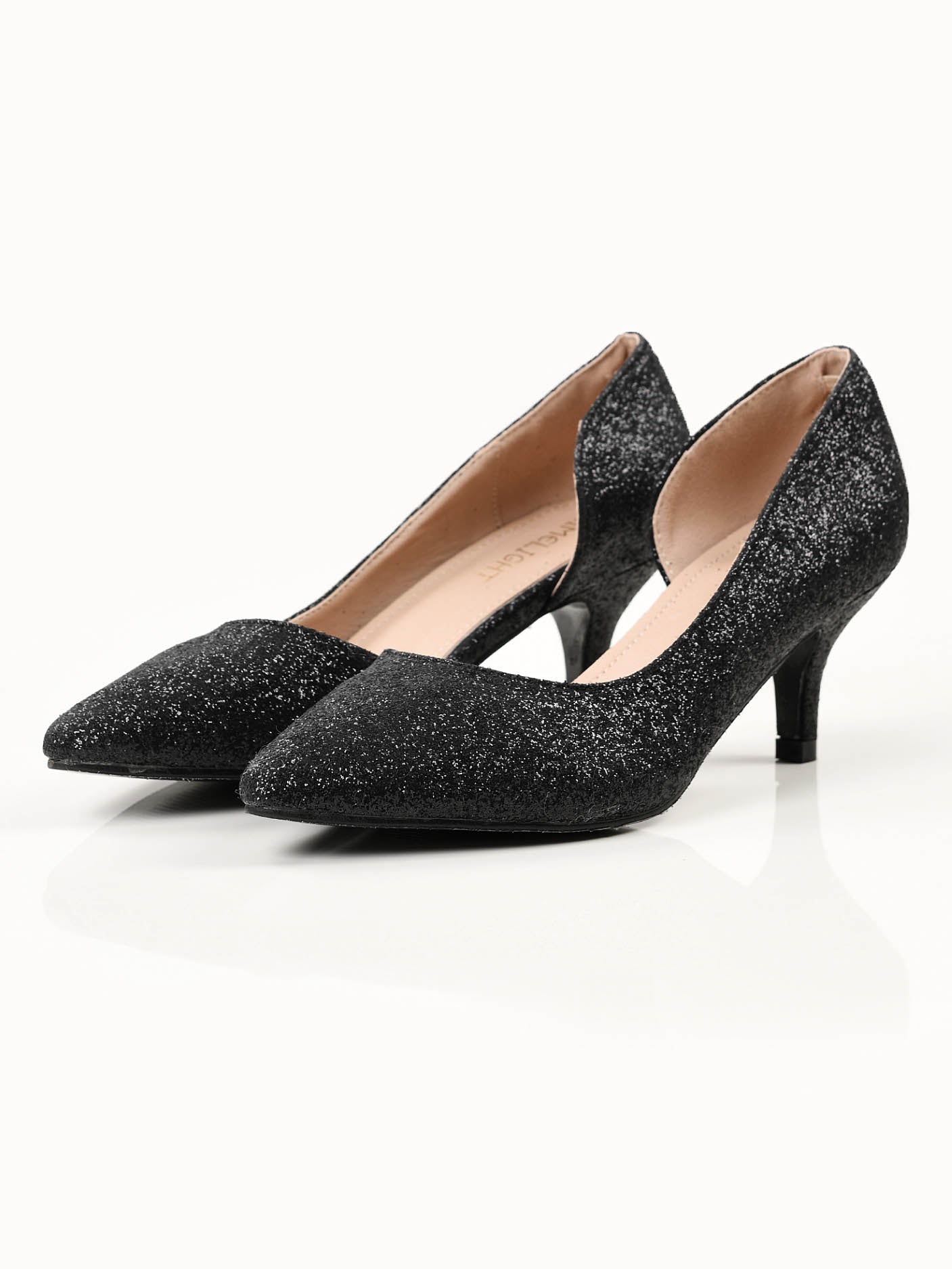 black sparkly heeled shoes