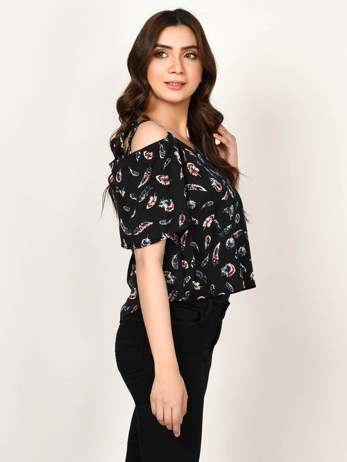 Printed Cold Shoulder Top