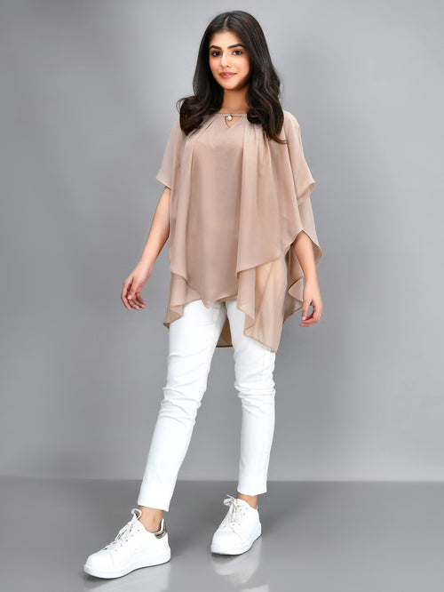 Pleated Chiffon Top - Beige