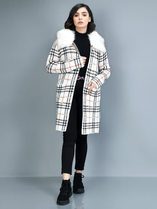 Checkered Faur Fur Coat