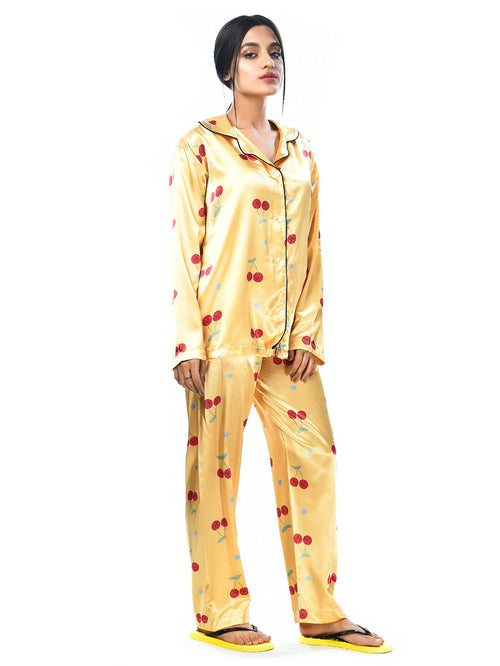 Silk Cherry Printed Sleep Wear