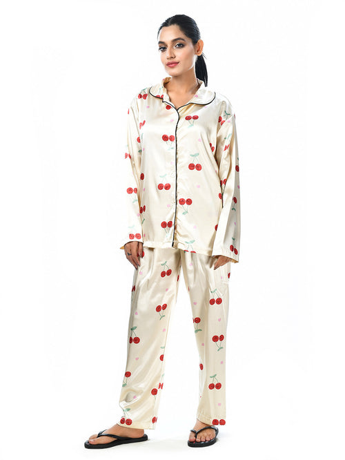 Silk Cherry Printed Sleep Wear