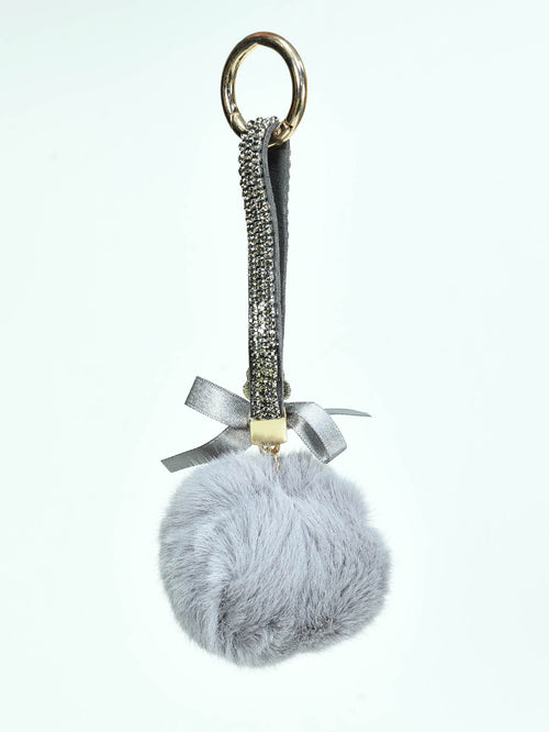 Rhinestone Pompom Key Chain