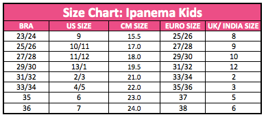 Indian Ladies Foot Size Chart