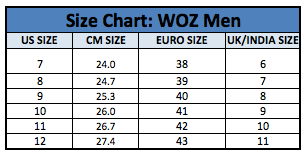 Size Chart Shoes India