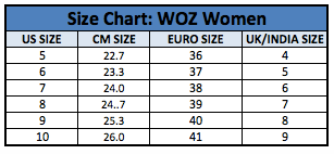 Ladies Foot Size Chart India