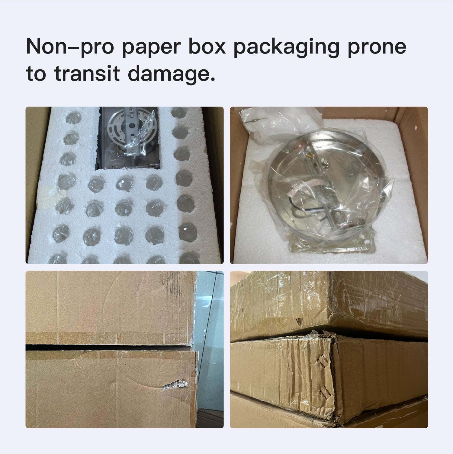 Non-pro paper box packaging prone to transit damage