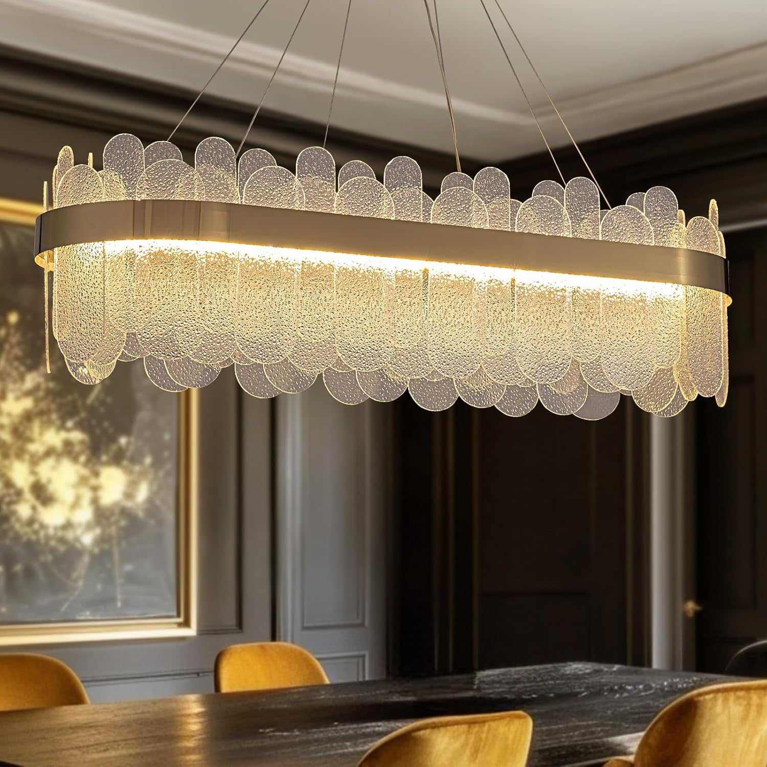 Modern Gold Rectangular Crystal Chandelier