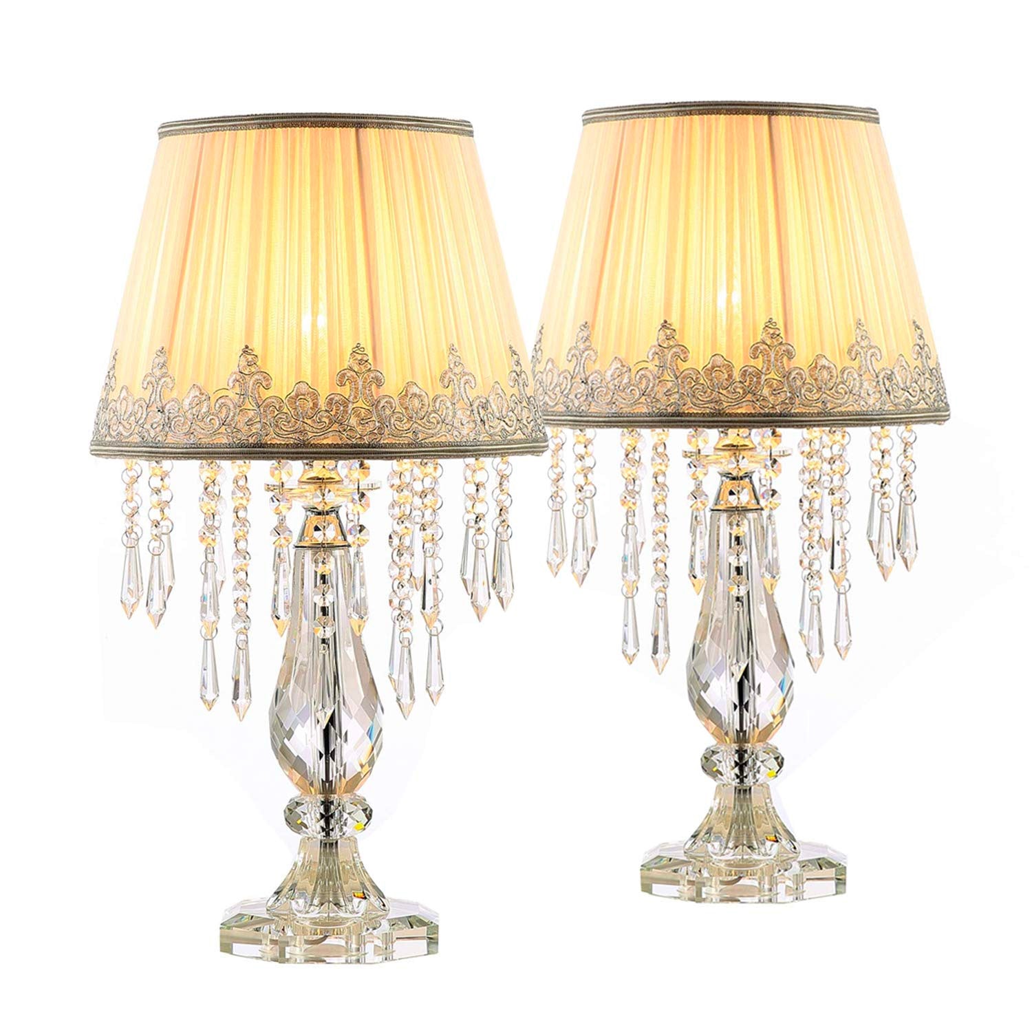 voldoende Decimale minstens Elegant White Ruched Fabric Crystal Table Lamp - Set of 2
