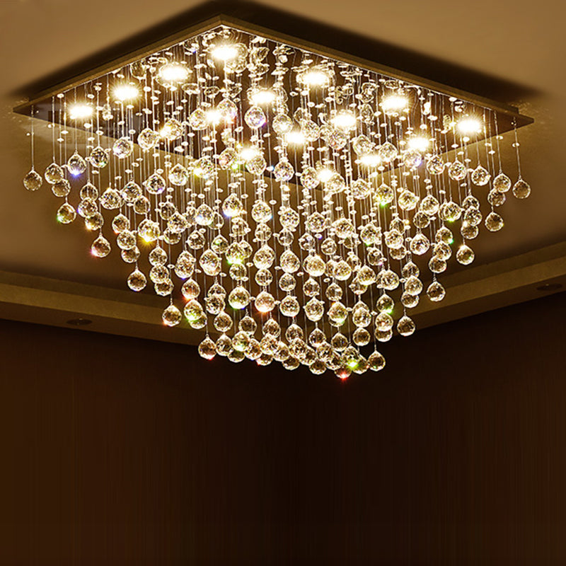 Rectangular Multi Layer Flush Mount Raindrop Crystal Chandelier