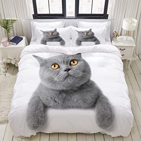 Bedruckte Bettwäsche mit grauer BKH Katze