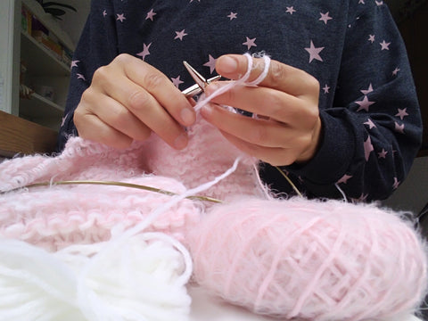 Brautloop gestrickt in ivory und rosa